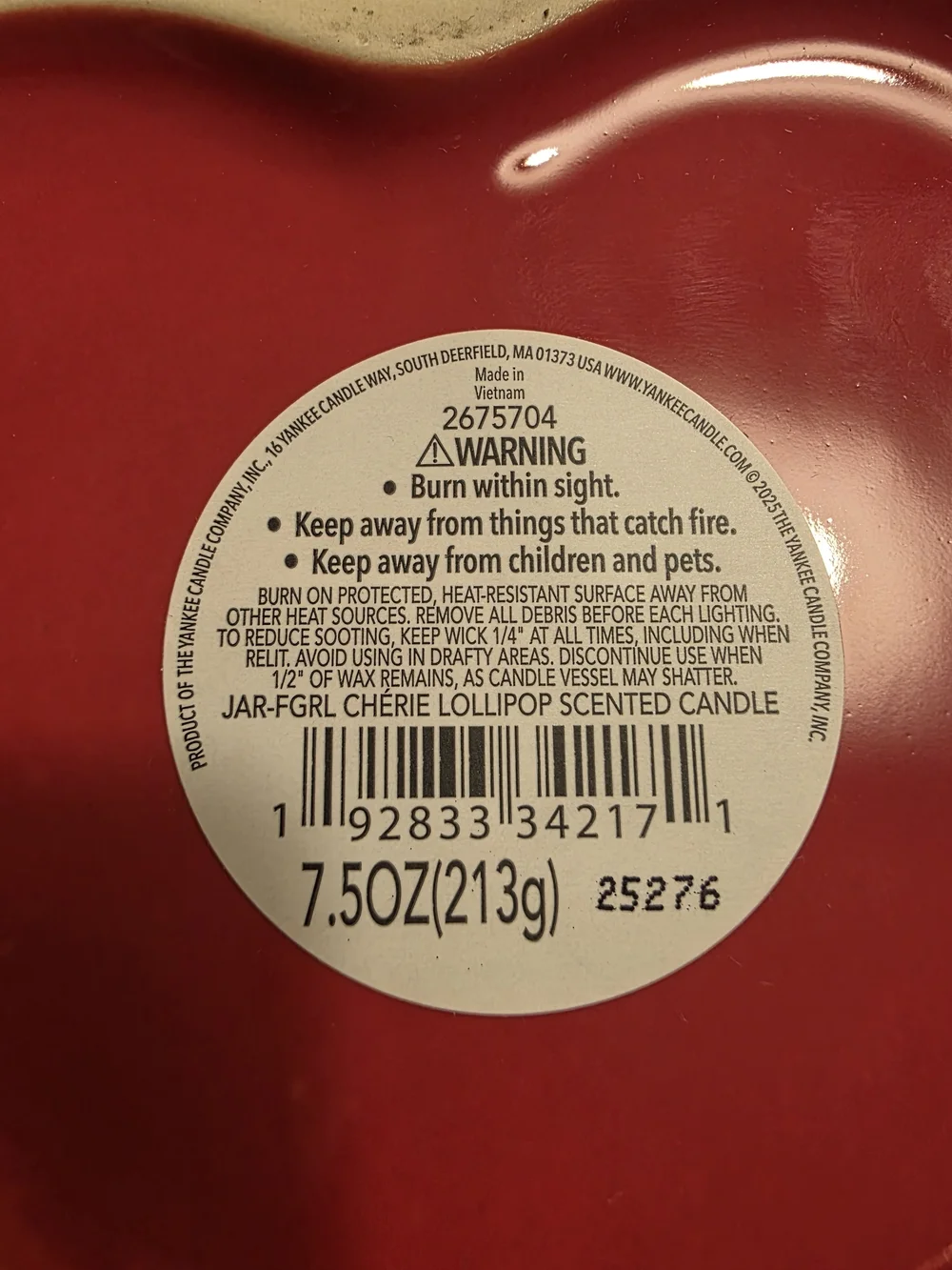 Yankee Candle Cherie Lollipop Heart Candle - Red